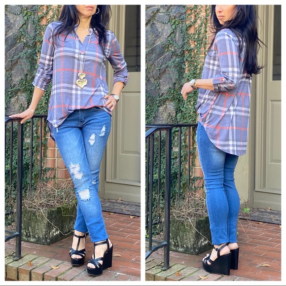 Mandarin Collar Paid tunic top - Picture 3 of 8